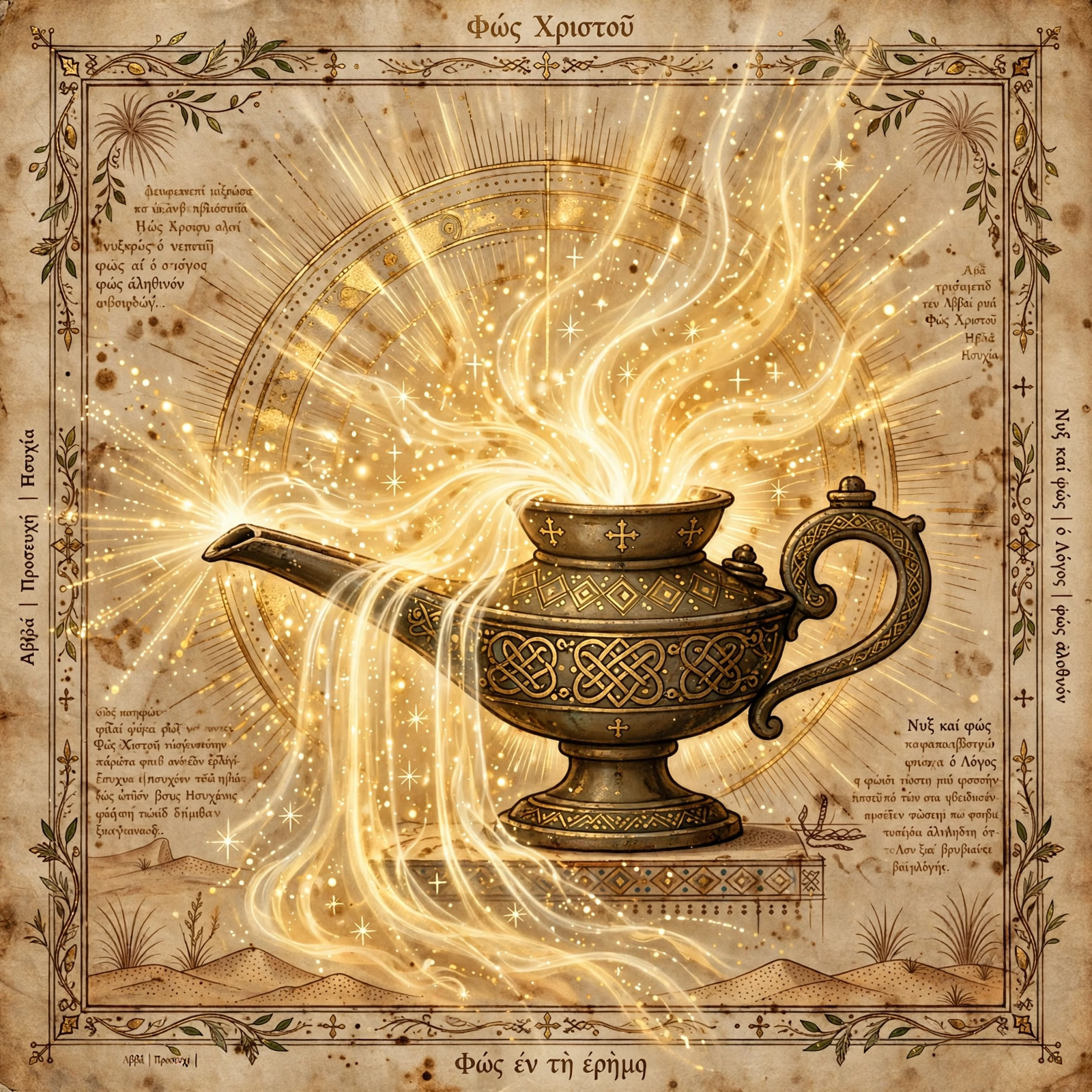The Overflowing Lamp — gold-leaf manuscript illumination